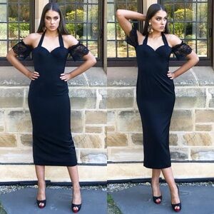 Georgy Collection Aurora Black Lace Bustier Midi Dress Womens US 8 New NWT $280